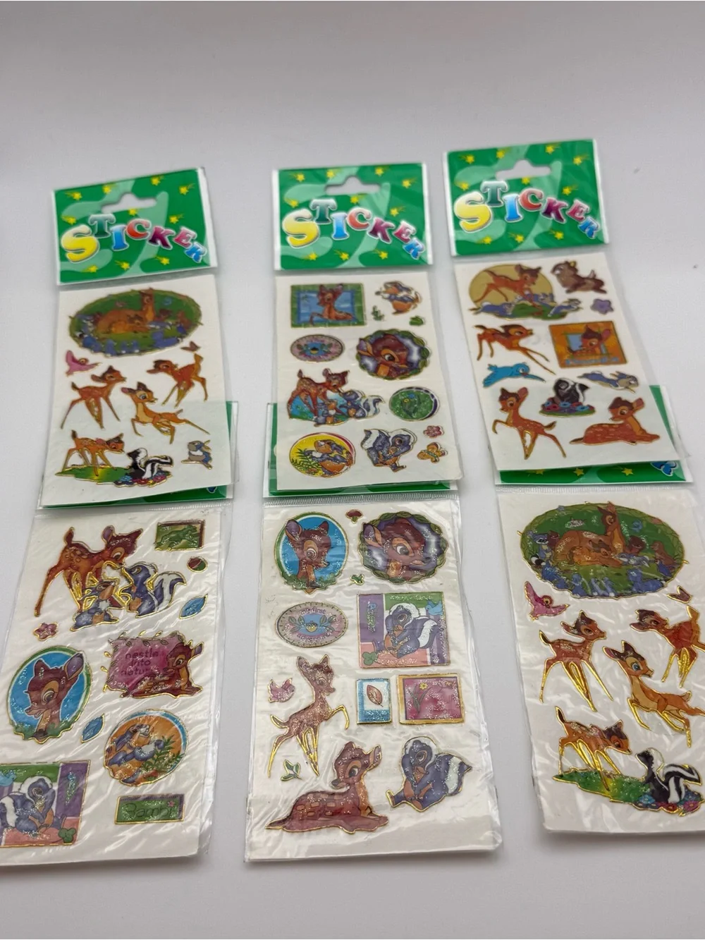 Vintage set of 6 Bambi Deer & Woodland Sticker Sheets - Gold-Trimmed